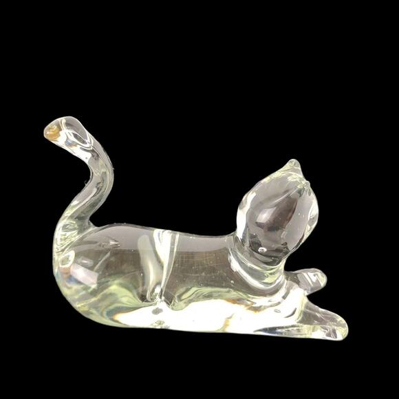 Williamsburg Glass Co Art Crystal Laying Kitty Cat Figurine Paperweight Handmade - Picture 4 of 5